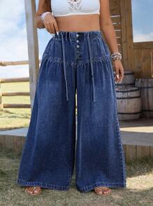 EMERY ROSE Plus Size Women Western Wear Wide Leg Jeans - Dark Wash - View 5