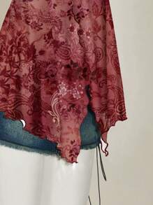SHEIN ICON Top Halter Casual Vintage Vermelho com Estampa Paisley Plus Size, Adequado para o Verão - Multicolorido - Visão 5