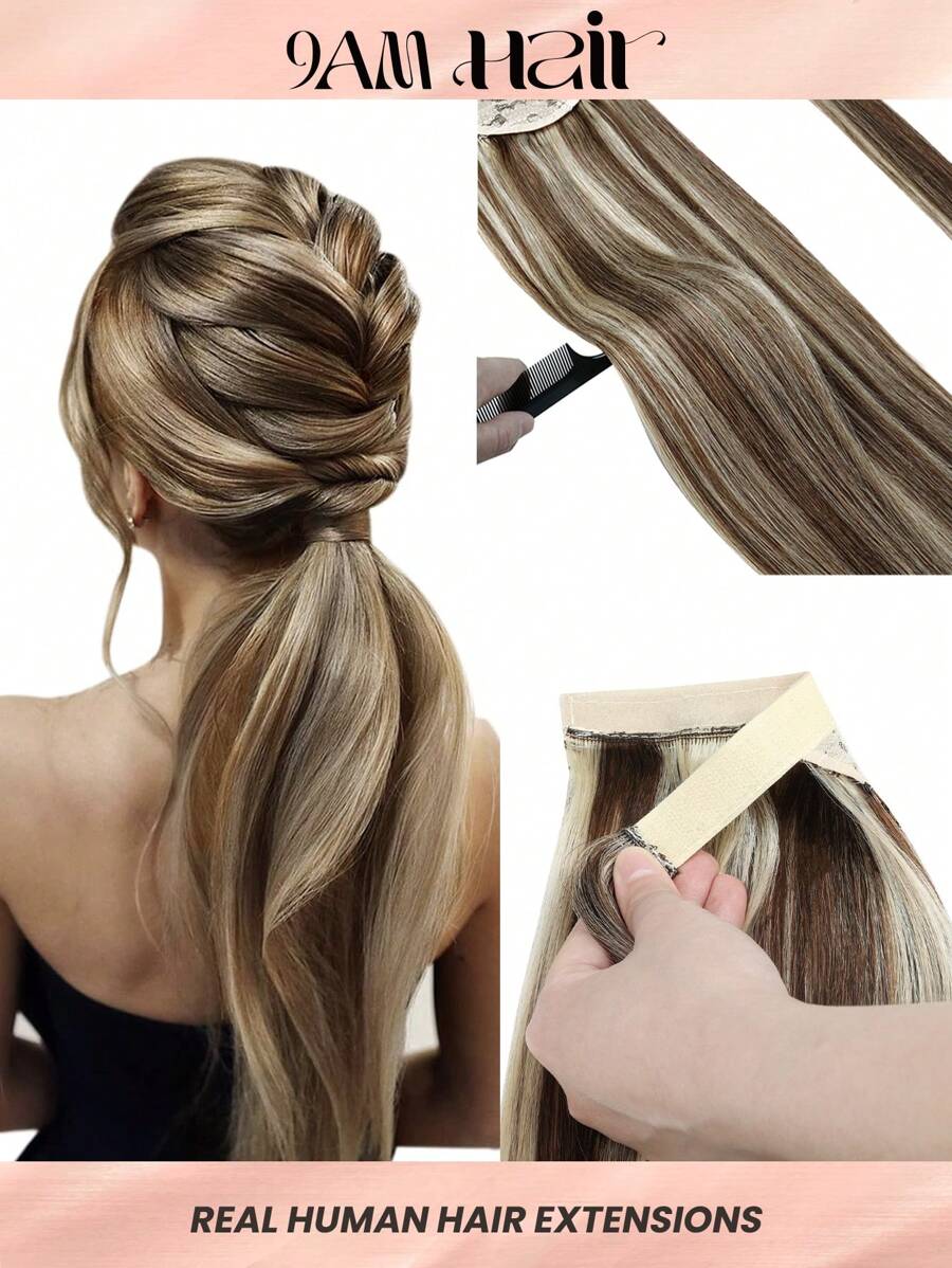 Straight Ponytail Colored Human Hair Extension Hair Extensions - S4/613 - View 1