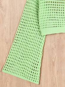 Teen Girl Crew Neck Solid Color Cropped Long Sleeve Pullover Sweater - Mint Green - View 5