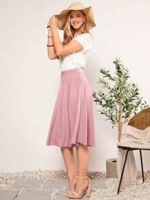 SHEIN Clasi 女士优雅纯色夏季度假半身裙 - 藕粉色 - 查看 5