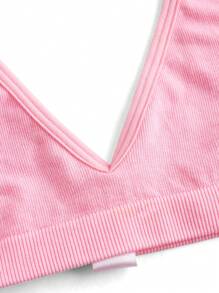 Ocili Leisure Seamless Wireless Soft Rib-Knit Comfort Bra Set - Pink - View 10