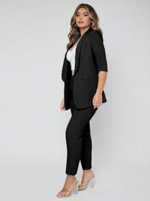 EURMUSE Shawl Neck Open Front Blazer & Trousers - Black - View 4