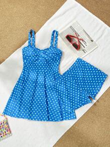 Swim Lushoire Đồ bơi đi biển giảm béo cao cấp mới dành cho phụ nữ, che bụng, thích hợp cho kỳ nghỉ và spa - Màu xanh lam - Xem 5