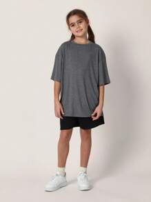SUMWON Camiseta Básica Oversized para Meninas Pré-Adolescentes, Confortável, de Malha, Casual de Verão, de Manga Curta, Essencial de Volta às Aulas, Streetwear, Moda Adolescente