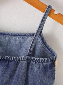 Baby Girl Denim Dress, Handmade Crochet Cute & Elegant Fashion Versatile Dress (Random Floral Ruffle Color Order)