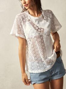 Bohemela 波西米亚风夏季海滩音乐节圆领短袖星星蕾丝拼接宽松女士 T 恤