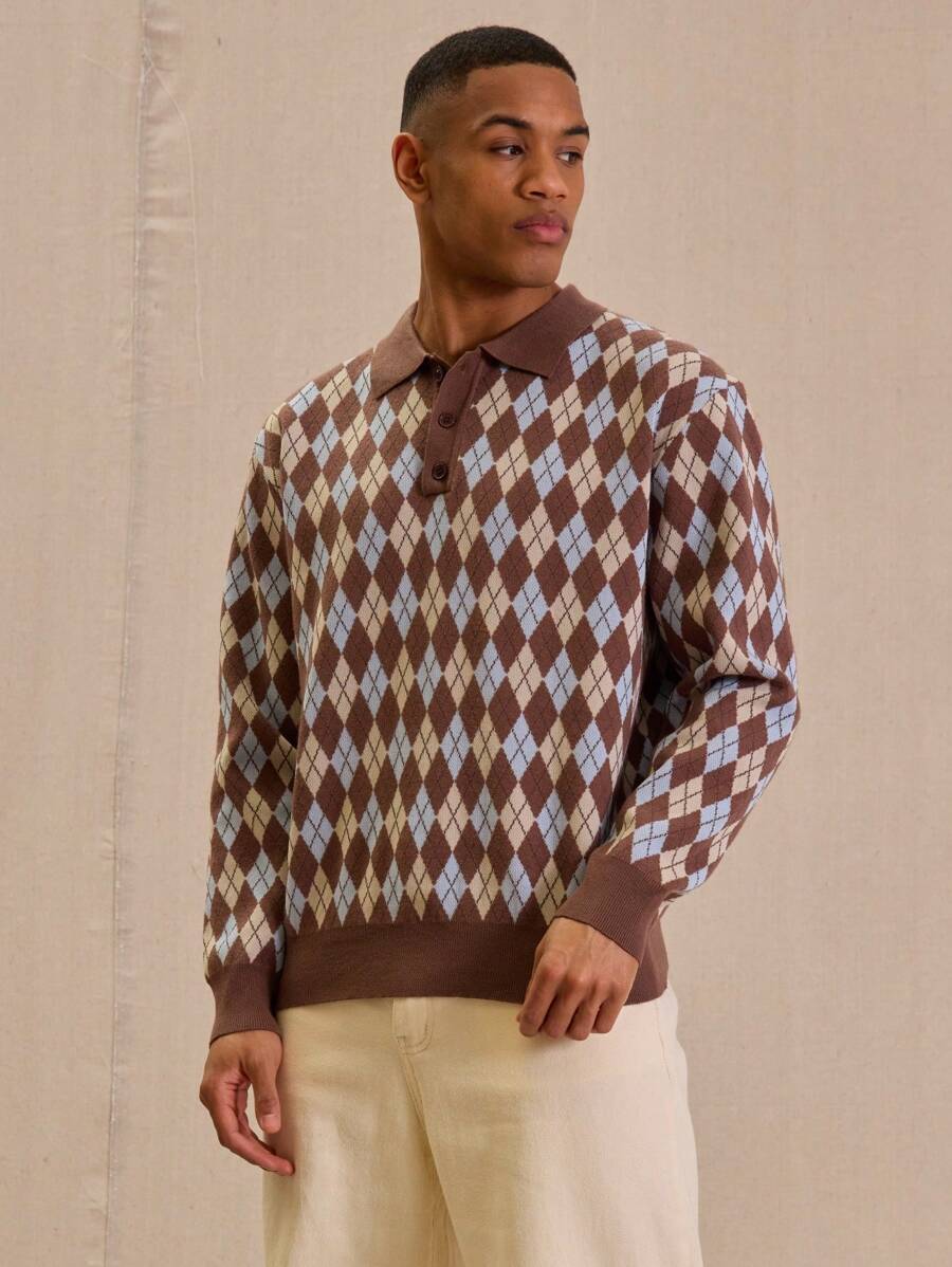 Musero 春夏菱格纹长袖针织衫