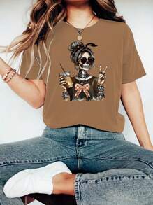 INAWLY Camiseta ajustada de mujer con estampado gráfico de calavera en estilo casual de verano