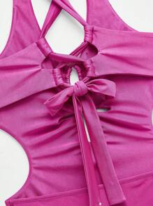 Maija Nuevo conjunto de verano 2025 de ajuste ceñido con diseño decorativo de escote recortado y hueco, de color baya, versátil y de moda para vacaciones de verano, playa, festivales de música y uso diario - Rosa - Ver 8