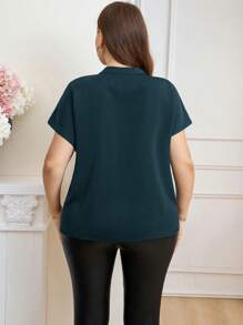 SHEIN Clasi Plus Size V-Neck Short Sleeve Casual Shirt, Suitable For Summer - Teal Blue - View 2