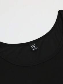 SHEIN LUNE 字母印花圆领背心，春夏季休闲无袖背心，女士服装 - 黑色 - 查看 4