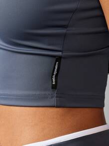 Missguided x Playboy Women Athletic Crop Tank Performance Workout Sports Bra Style Vest With Logo Contrast Binding Summer Fitness Training Top - Navy Blue - View 7