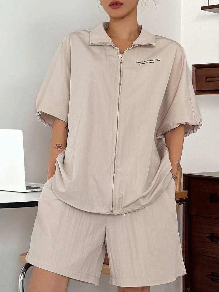 2pcs Suit Women Summer Casual English Print Loose Short Sleeve Shorts Sleepwear Sets Pajama