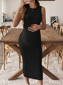 SHEIN Sleeveless Solid Color Simple Stylish Maternity Dress, Suitable For Summer