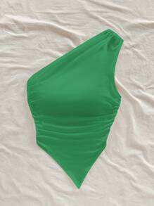 Soleia Green Asymmetric Hem Shoulder Casual Blouse For Women, Suitable For Summer,Rave Top - Green - View 3