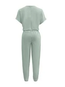 INAWLY Women's Minimalist Style Crew Neck Short Sleeve Jumpsuit, Suitable For Summer - Mint Green - View 2