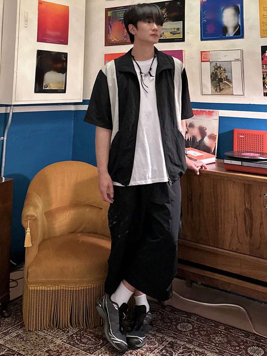 DAZY Men's Summer Colorblock Zip Front Casual Shirt - Multicolor - View 1