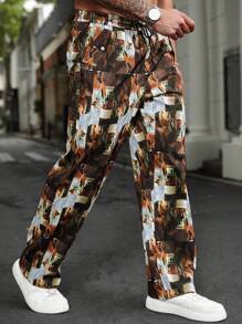 Manfinity LEGND Quần ống đứng thường ngày có dây rút in họa tiết toàn thân cỡ lớn cho nam - Nhiều màu - Xem 4