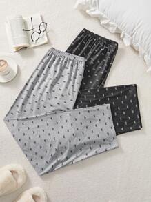 SHEIN 2pcs Plus Size Women Knit Pajama Set With Butterfly Print, Casual Loungewear With Long Pants, Suitable For All Seasons