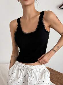 DAZY Women's Lace Patchwork Backless Built-In Padded Fitted Camisole Top - Black - View 4