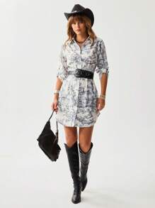 Wildy Summer American Western Open Front Casual Vacation & Commute Vintage Short Dress Boho Chic Old Money Style