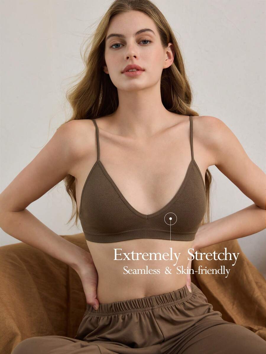 Ocili Leisure Seamless Ribbed Elastic Full-Coverage Bralette For Women No Padding