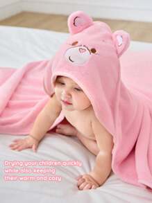 SHEIN X Care Bears 100*100cm Soft Hooded Baby Towel, Super Absorbent, Quick Drying, Warm & Windproof, Suitable For 0-3 Years Old, Versatile Use For Bathing And Swimming