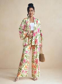 Miriam Omar Pantalons longs large à motif floral coloré pour le printemps, tenue de vacances d'été décontractée pour femmes