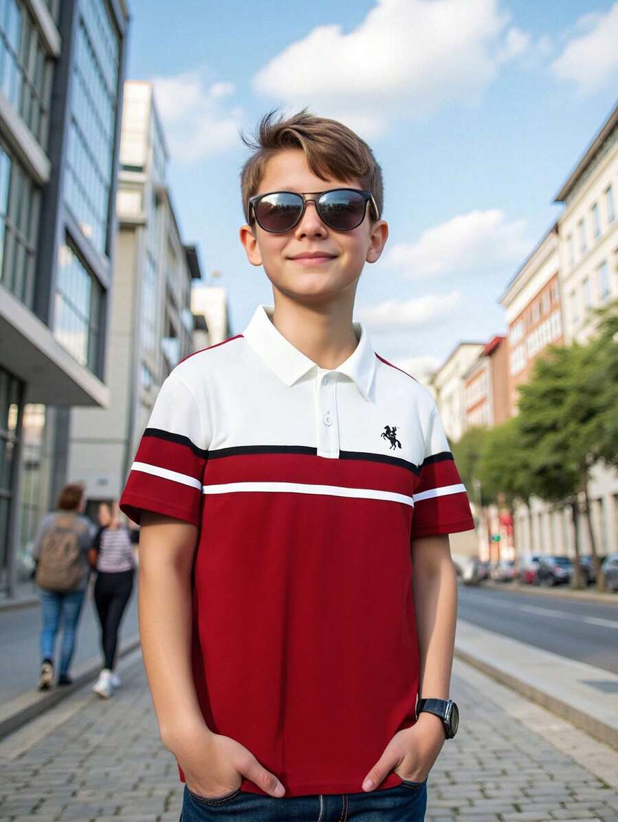 Tween 男孩简约时尚休闲短袖 Polo 衫，适合日常穿着短裤夏季上衣夏季连衣裙夏季上衣裤子白色上衣