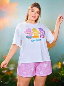 SHEIN X Care Bears Conjunto de pijama con estampado de oso de dibujos animados para tallas grandes