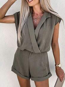 INAWLY Loose V-Neck Ruffled Sleeveless Jumpsuit With Elastic Waist, Wrinkled Fabric, Casual Elegant Office/Vacation Wear, Women