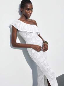 Maija Đầm suông hở vai lệch vai cổ bèo nhún thời trang xuân/hè mới không tay ôm vừa vặn, thích hợp cho lễ hội âm nhạc, kỳ nghỉ ở bãi biển, thường ngày, khu nghỉ dưỡng thành phố lãng mạn, thích hợp để đi chơi, tiệc tùng, đám cưới, mùa tốt nghiệp - trắng - Xem 1