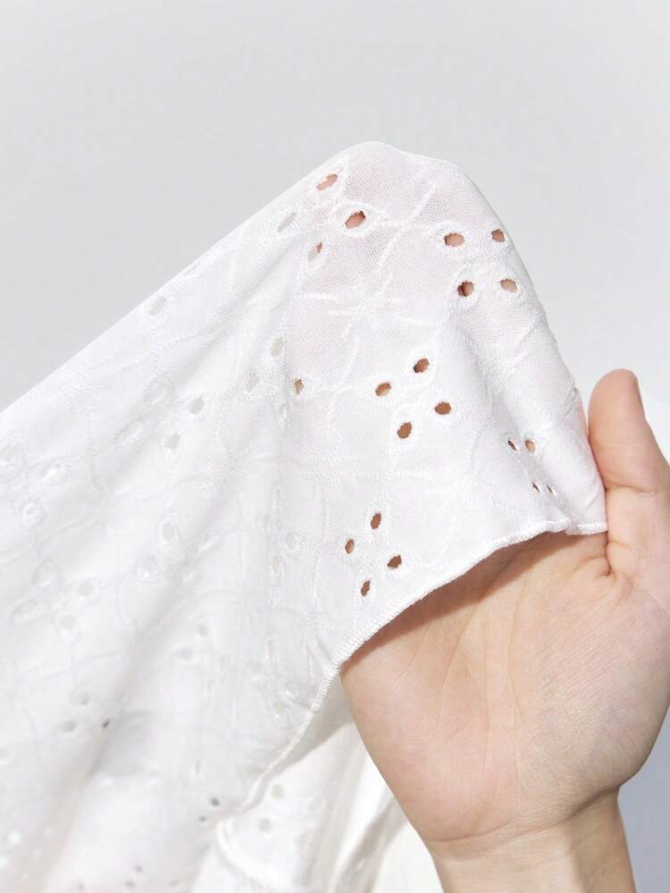 SHEIN Maija 2025 Spring & Summer New Style Fashionable Casual Comfortable Women White Hollow Knitted Blouse, Suitable For Music Festival, Beach Vacation, Daily Casual, Romantic Urban Resort, Suitable For Going Out, Party, Wedding Guest, Vintage Style, Graduation Season Easter Beach For Woman Top Cute Summer Tops