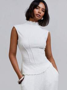 Athîral Women's Textured High Neck Sleeveless Top, Simple Fashion Casual Daily