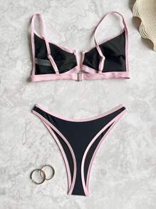 Swim SXY Đồ bơi Tankini cổ chữ V cắt xẻ màu sắc cho nữ, Đồ bơi phong cách Châu Âu gợi cảm - màu đen - Xem 6
