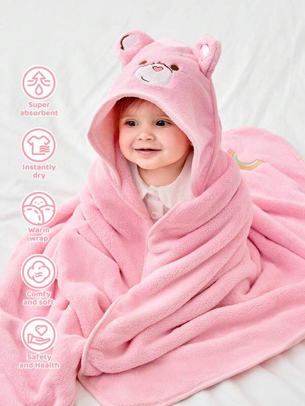 SHEIN X Care Bears 100*100cm Soft Hooded Baby Towel, Super Absorbent, Quick Drying, Warm & Windproof, Suitable For 0-3 Years Old, Versatile Use For Bathing And Swimming