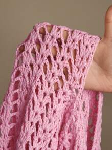 Anewsta Handmade Crochet Symmetrical Floral Accent Cover Up & Mini Skirt Set, Summer, Beach, Festival, Casual, Vacation, Holiday - Pink - View 7