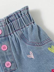 Shorts vaqueros con lazo lindo para niña, casual, cómodo, de moda, adecuado para playa y vestimenta urbana, verano
