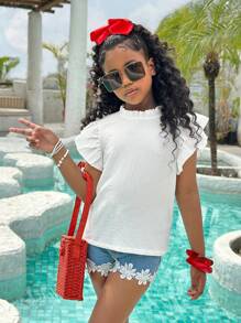 SLAYR KIDS Tween Girl Holidaya Mock Neck Lettuce Trim Ruffle Blouse - White - View 3