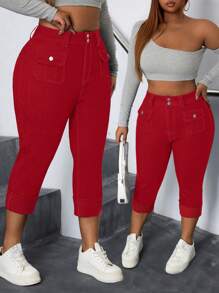 Quần denim co giãn cỡ lớn thường ngày - Đỏ - Xem 1