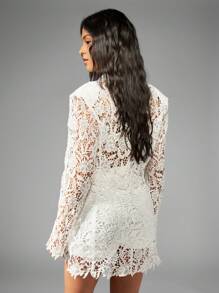 MISSGUIDED Luxury Crochet Lace Blazer Short Set Co-Ord Wedding Reception Bridal Shower Two Piece Evening Party Business Summer Formal Suit