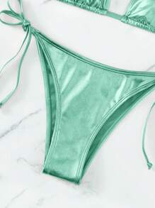 Swim Mod Women's Solid Color Halter Tie Sexy Bikini Two Pieces Swimwear Set, Summer Beach