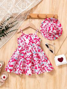 Baby Girl Vacation Floral Print Casual Strap Dress - Multicolor - View 1