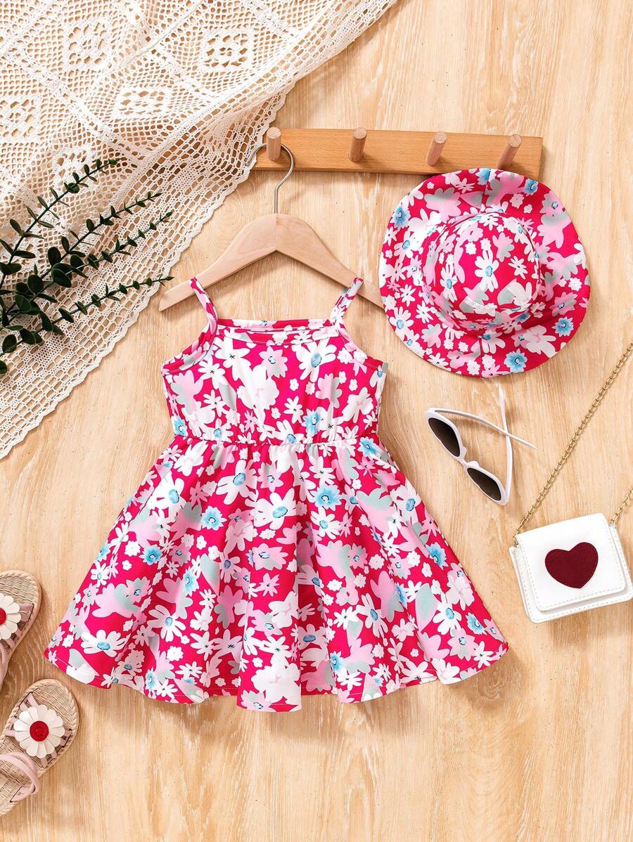 Baby Girl Vacation Floral Print Casual Strap Dress - Multicolor - View 1