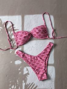 Swim Mod Springbreak 女士细肩带扭纹交叉印花高开叉性感比基尼套装沙滩装 - 彩色 - 查看 1