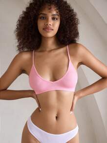 Ocili Leisure Seamless Wireless Soft Rib-Knit Comfort Bra Set - Pink - View 7