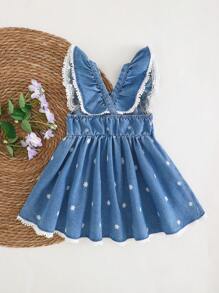 Cozy Pixies Baby Girl Sleeveless Ruffle Waist Casual Comfortable Dress - Blue - View 9