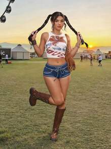 SHEIN PETITE Women's Sexy Skinny Low Waist Ultra-Short Denim Shorts, Blue - Medium Wash - View 3