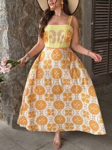 SHEIN VCAY Plus Size Women's Yellow Floral Print Dress, Romantic Bohemian Style Long Dress, Summer Attire Santorini Greece Outfits Ibiza Outfits Floral Dresses Tropical Summer Outfits For Women Easter Outfit Women Festival Outfits Ibiza Outfits Nashville Outfits Ibiza Outfits Casual Boho Cowgirl Brunch Outfits For Women Butter Yellow - Yellow - View 5